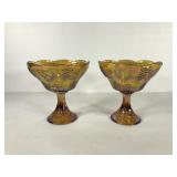 Pair Carnival amber glass pedestal bowls, stand