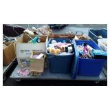 Large totes and boxes of stuffed animal toys,