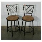 Two swivel barstools with microfibre seats. 23"