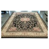 Room rug, 94" x 127", black and earth tones