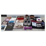 Mixed lot: copper pan and mug, one 5lb weight,