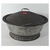 Tin metal dough riser bowl with lid, 7" x 18"