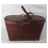 Picnic basket with hinged top, made in USA, shows