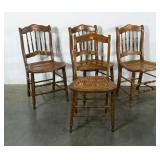 Set of four cane seated chairs with turned legs,