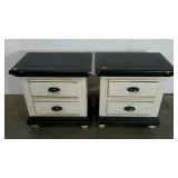 Pair of painted Broyhill, two drawer bed tables.