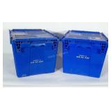 2 storage totes with hinged lids. Measure