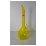 Glassware, yellow art glass vase with handle,