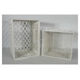 Two white poly storage crates. One measures