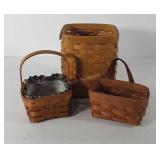 Three longaberger baskets, one includes liner,