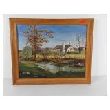 Farm creek scene painting on artist board, signed