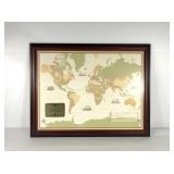 Framed Travel Adventures map, place pins and