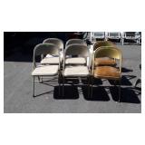 6 metal folding chairs,  on matched
