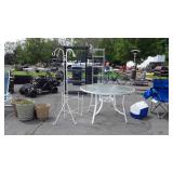 3pc Outdoor Accessories lot, 48" glass top Table,