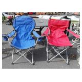 Two Folding Camping Chairs, red & blue