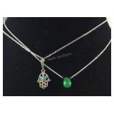 Two sterling necklaces, clip on chain of hamsa