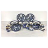 Blue Willow dinnerware,  most is contemporary