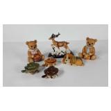 Figurines, three wiggly souvenir turtles, puppy,