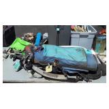 3 golf bags and clubs, basketball