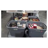 Totes filled with collector tins: Coca-Cola,M&M,