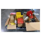 Skid of large doll, lamp shades, books,