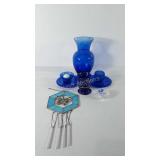 Glassware, includes cobalt blue vase, pillar
