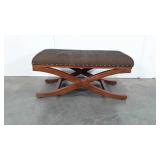 Bench, X base with upholstered seat, brass nail