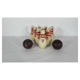 Duck Pin bowling set. All 10 pins and 2 balls.