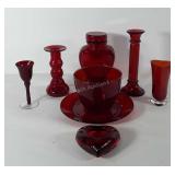 Ruby Red glassware, includes vases, tea light