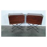 Pair of Campaign mini desk chest on ironworks