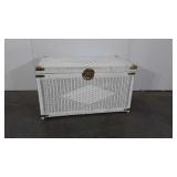 White wicker trunk with brass accents, 36x20x20