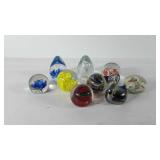 Art glass paperweights, includes swan, floral,