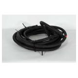 Black garden hose. Length is unknown.