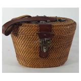 Woven basket with latch and hinged lid, 7" x 10"