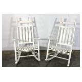 Pair of painted porch rocking chairs, slat seats
