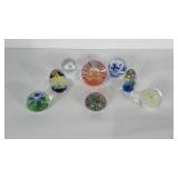 Art glass paperweight lot. 8 in all. 2 egg shape.