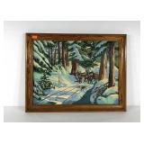 Paint by Number winter scene painting, framed,
