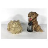 Yard art, ceramic sleeping cat planter and resin