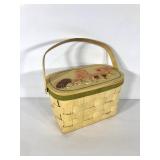Painted basket purse with mushroom embellishments