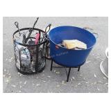 Outdoor Accessories lot, plant stand, iron basket