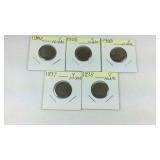 Five V nickels,