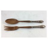 Two wooden utensils with Sterling handles