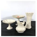 Lenox, vase, small pitcher, and two pedestal