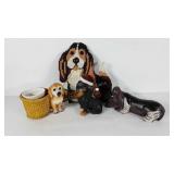 Dog decor, door stop, planter and figurines