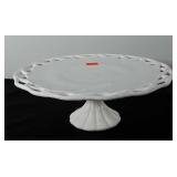 White ceramic cake stand with lattice edge and