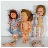 Three Vintage dolls. Arms are detached on 2 of