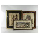 Egyptian style wall art, three framed pictures,