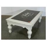 Painted coffee table with inspirational quote.