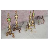 Two Sets of Brass Fireplace Andirons, plus