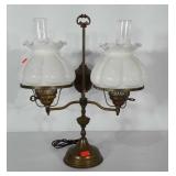 Student lamp, brass with milk glass shades.
