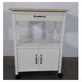 Kitchen cart on wheels, natural finish top with